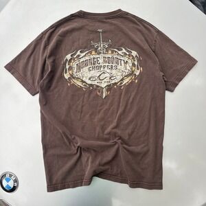 Orange County Choppers brown grunge biker sword skull cotton tee